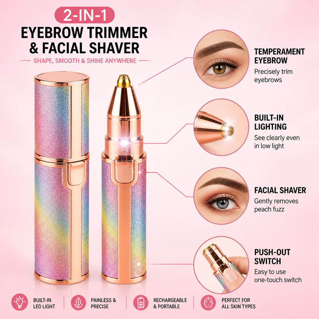 Ultimate 2-in-1 Facial Hair Remover: Perfect Eyebrows, Upper Lips & Chin Anywhere!